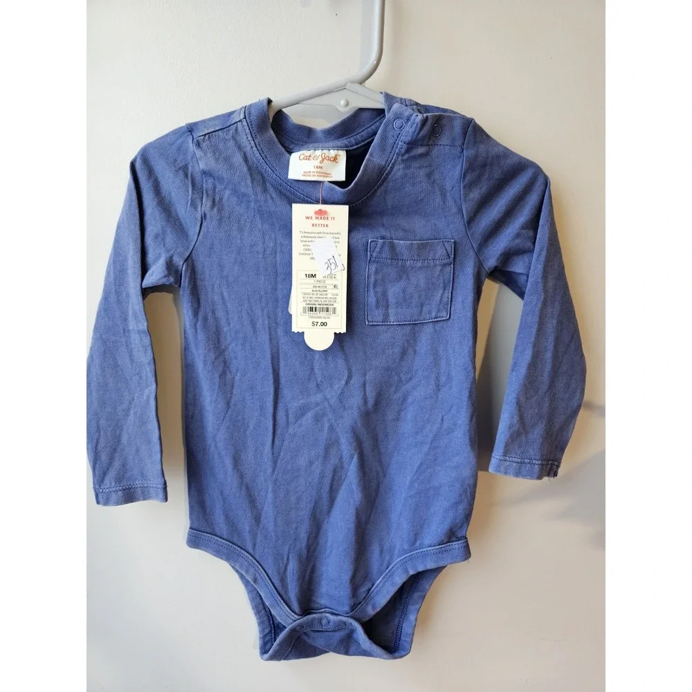 Cat & Jack Blue Long Sleeve Bodysuit 18M | 100% Cotton | New With Tags‎ | Baby.